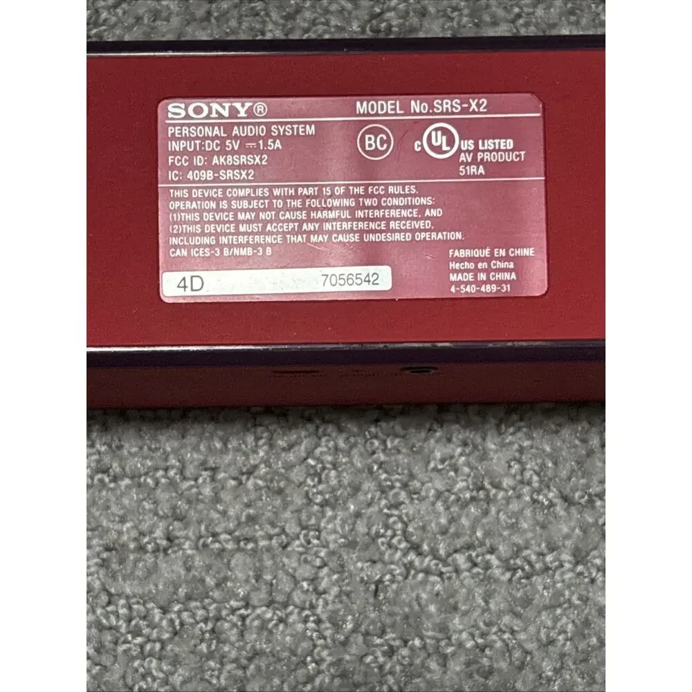 Sony SRS-X2 Red Portable Bluetooth Speaker Tested Working